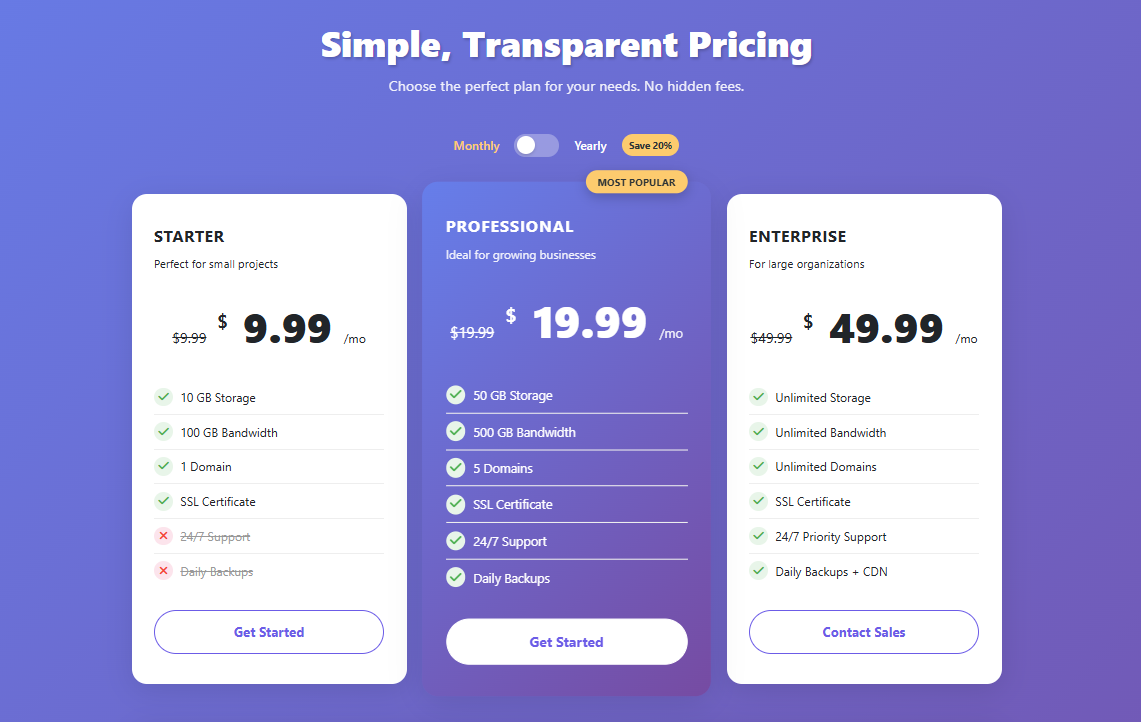 Hosting Pricing Tables